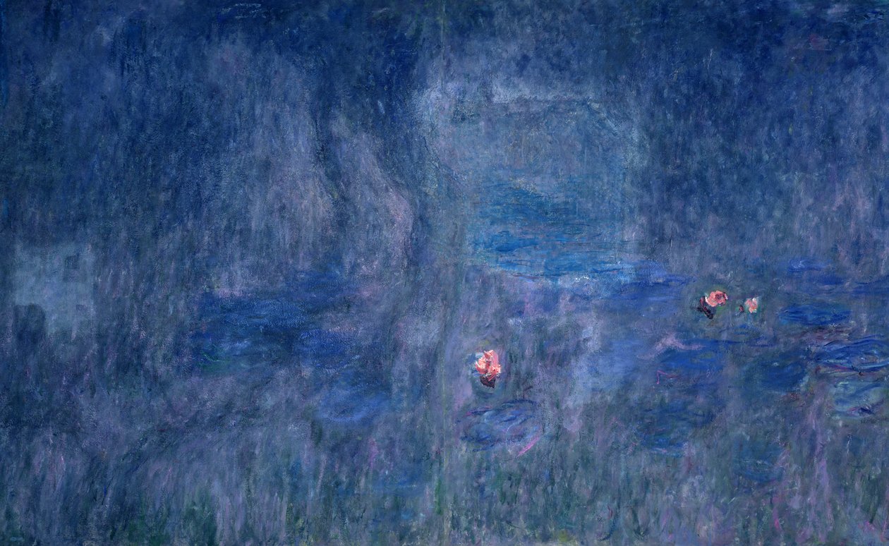 Lilie wodne: Odbicia drzew, detal z części środkowej, 1915-26 autorstwa Claude Monet