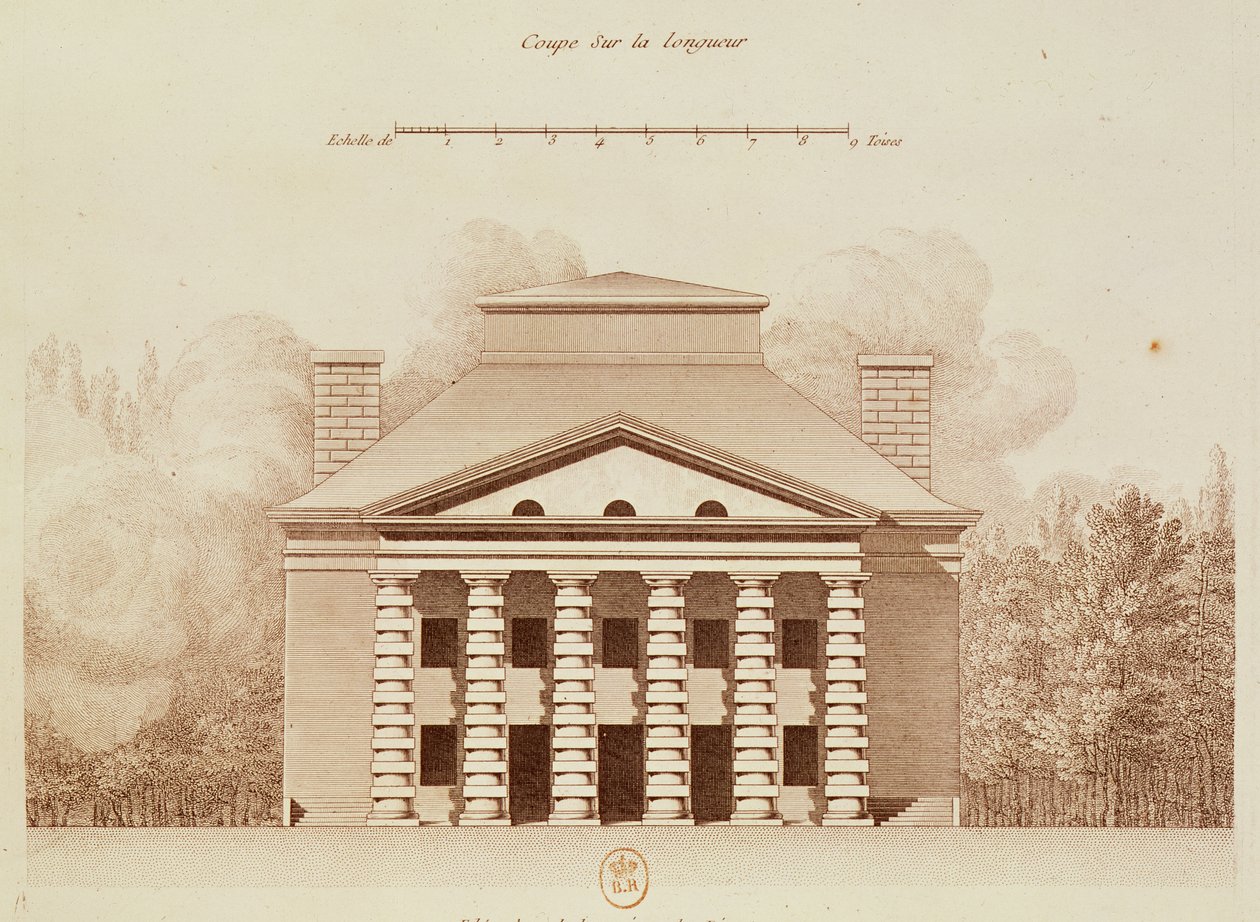 Elewacja domu dyrektora warzelni soli w „idealnym mieście” Chaux, rytowana przez Louisa Selliera (ur. 1757) autorstwa Claude Nicolas Ledoux