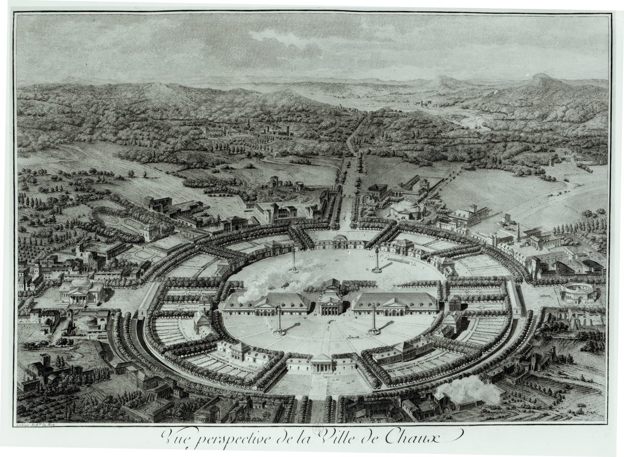 Widok perspektywiczny miasta Chaux, ok. 1930 r. 1804 autorstwa Claude Nicolas Ledoux