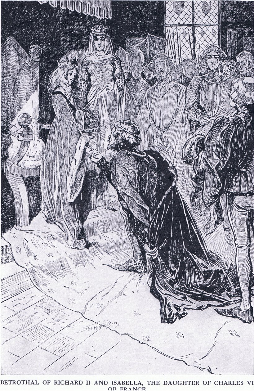 Zaręczyny Ryszarda II i Izabeli, córki Karola VI z Francji, z Cassells History of the British People opublikowanej przez Waverley Book Company Limited, c.1940 autorstwa Claude Shepperson