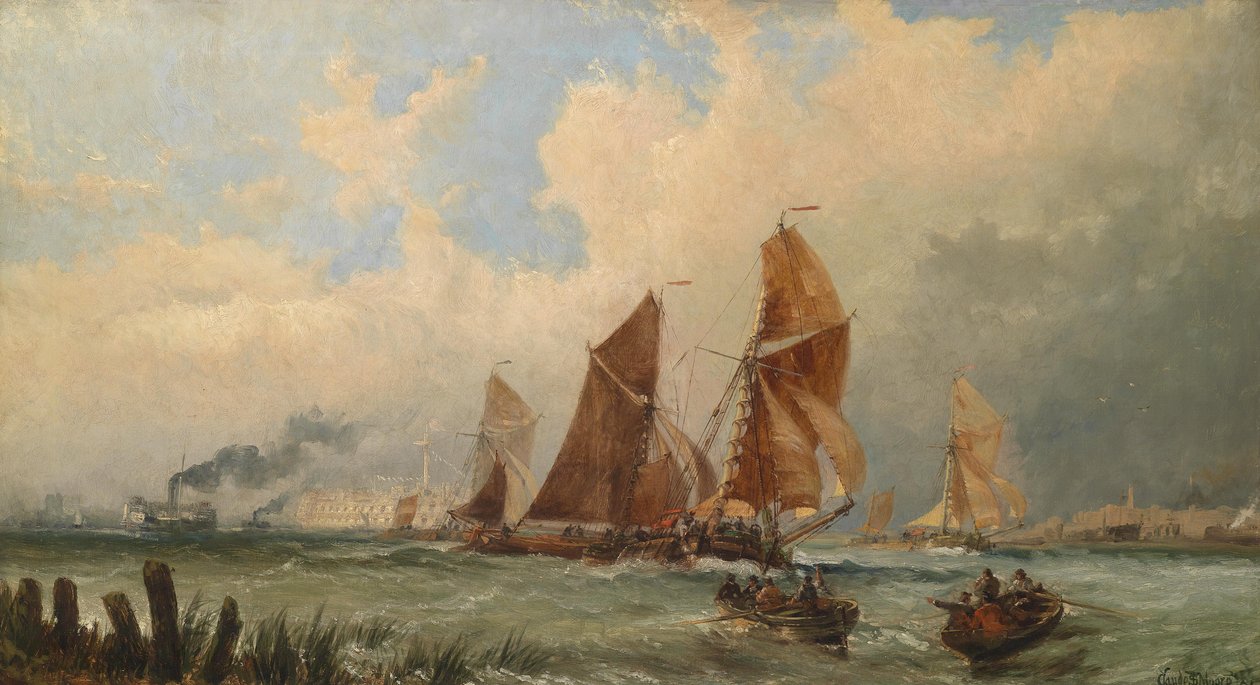Statki w porcie Portsmouth autorstwa Claude T. Stanfield Moore