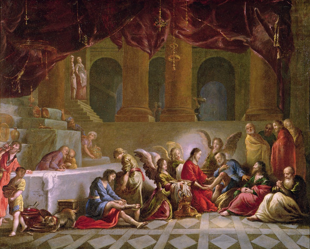 Jezus myje stopy uczniom autorstwa Claude Vignon