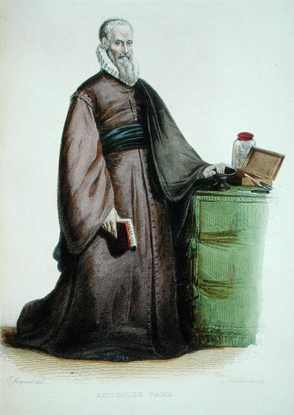 Ambroise Pare (1509-90) ilustracja z „Le Plutarque Francais” E. Mennecheta, sztychowana przez Leclerca autorstwa Claude (after) Jacquand