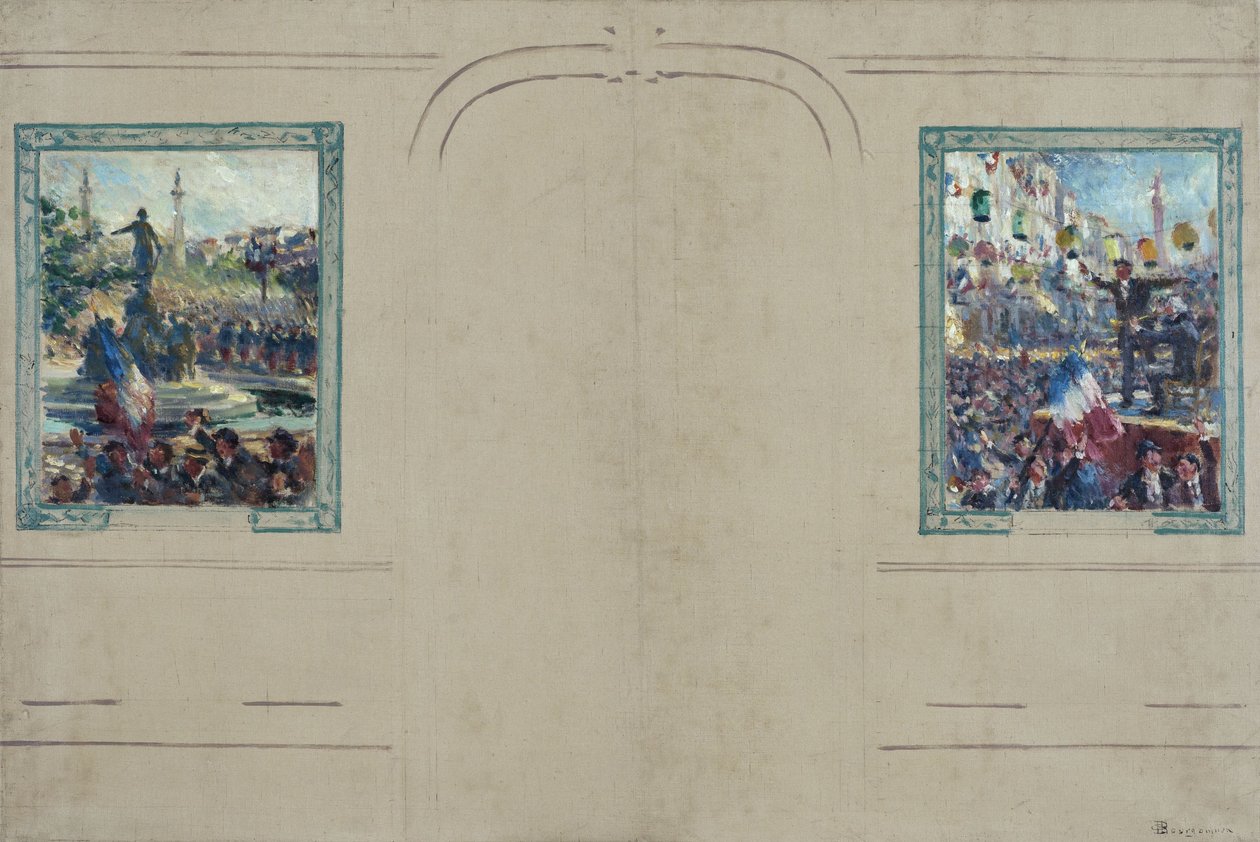 Szkic ratusza w 12. dzielnicy Paryża: Place de la Nation. Place de la Bastille, około 1910 (olej na płótnie) autorstwa Claude Charles Bourgonnier