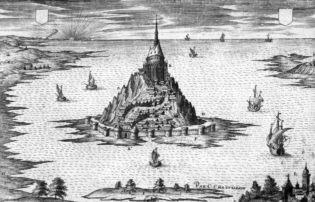 Mount Saint Michel w Normandii (Francja), rycina Chastillon autorstwa Claude Chastillon
