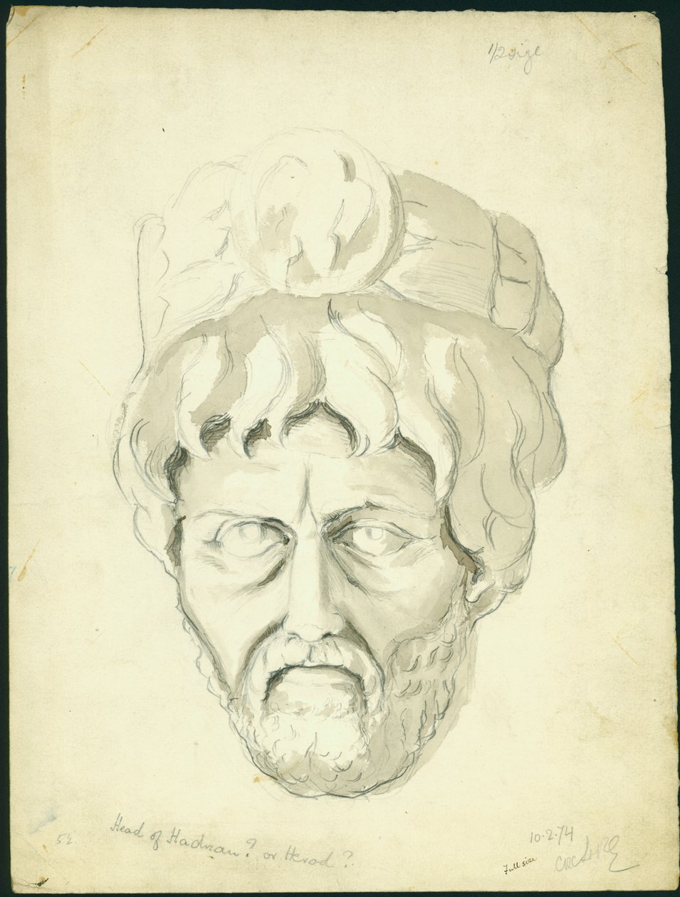 Głowa mężczyzny, 1874 (wc i ołówek na papierze) autorstwa Claude Conder
