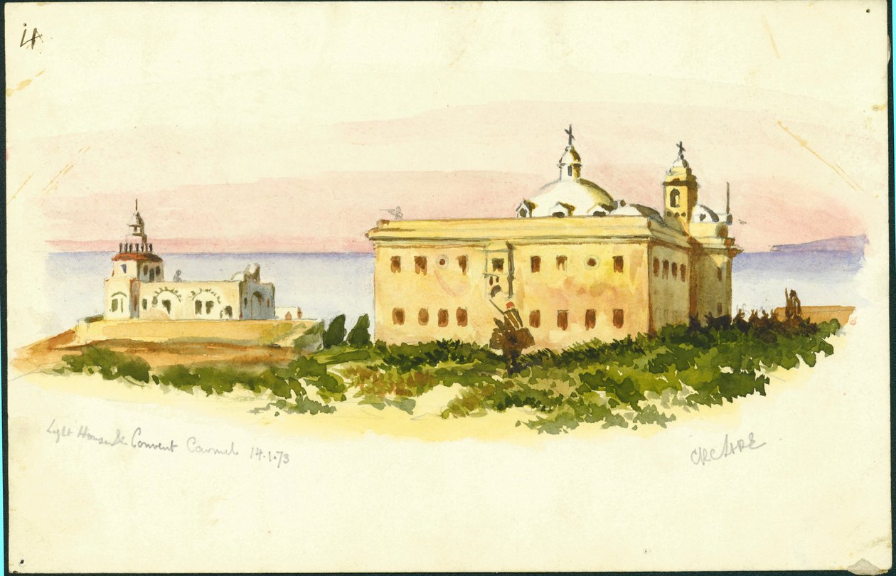Latarnia i klasztor, Carmel, 1873 (ołówek na papierze) autorstwa Claude Conder