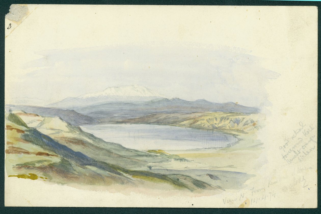 Góra Hermon i Morze Galilejskie, 1874 (wc i ołówek na papierze) autorstwa Claude Conder