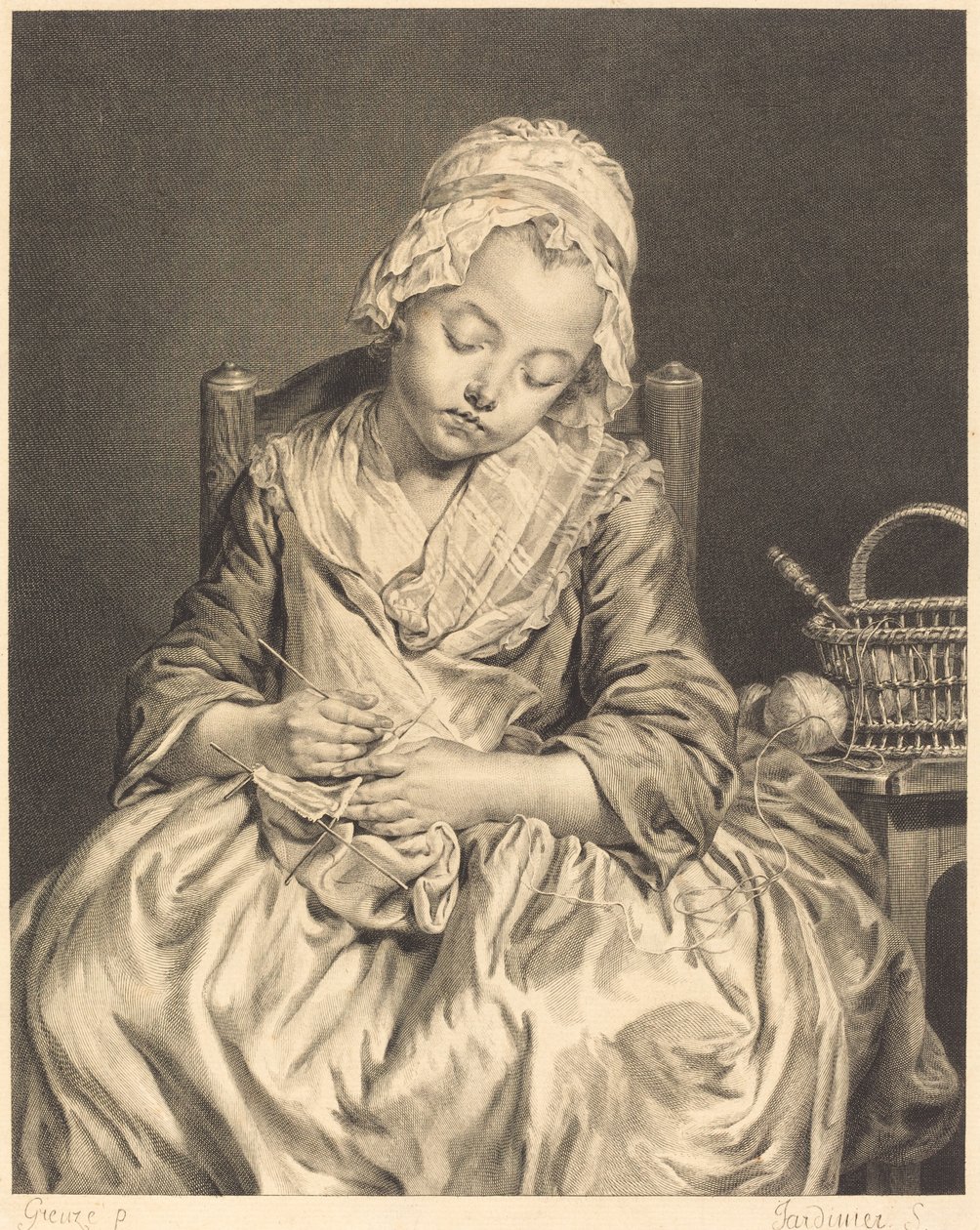 Śpiąca tkaczka autorstwa Claude Donat Jardinier after Jean Baptiste Greuze