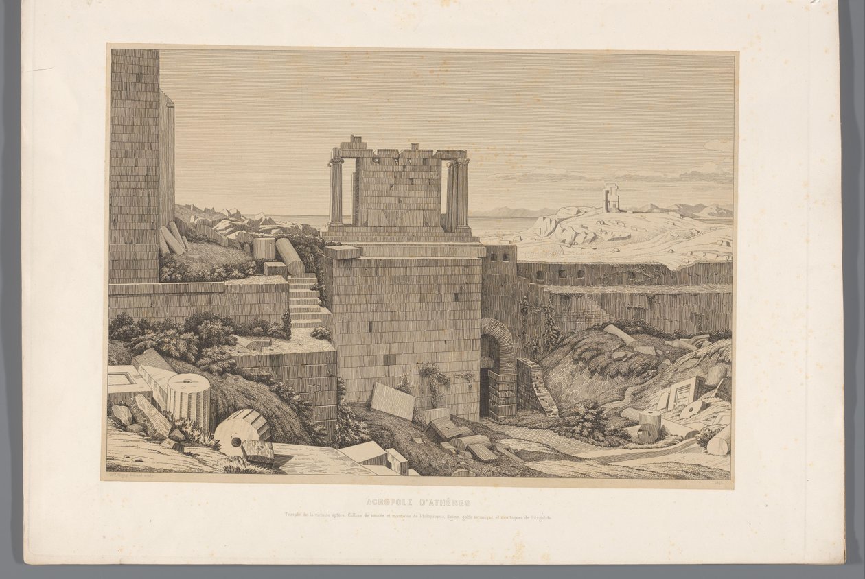 Gezicht op de Akropolis van Athene Akropol w Atenach (tytuł na obiekcie) Widoki najsłynniejszych miejsc starożytnej Grecji (...) (tytuł serii) autorstwa Claude Félix Théodore Caruelle d