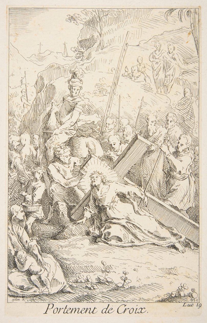 Niesienie krzyża. Twórcy: Claude Gillot, Jacques Gabriel Huquier. autorstwa Claude Gillot, Jacques Gabriel Huquier