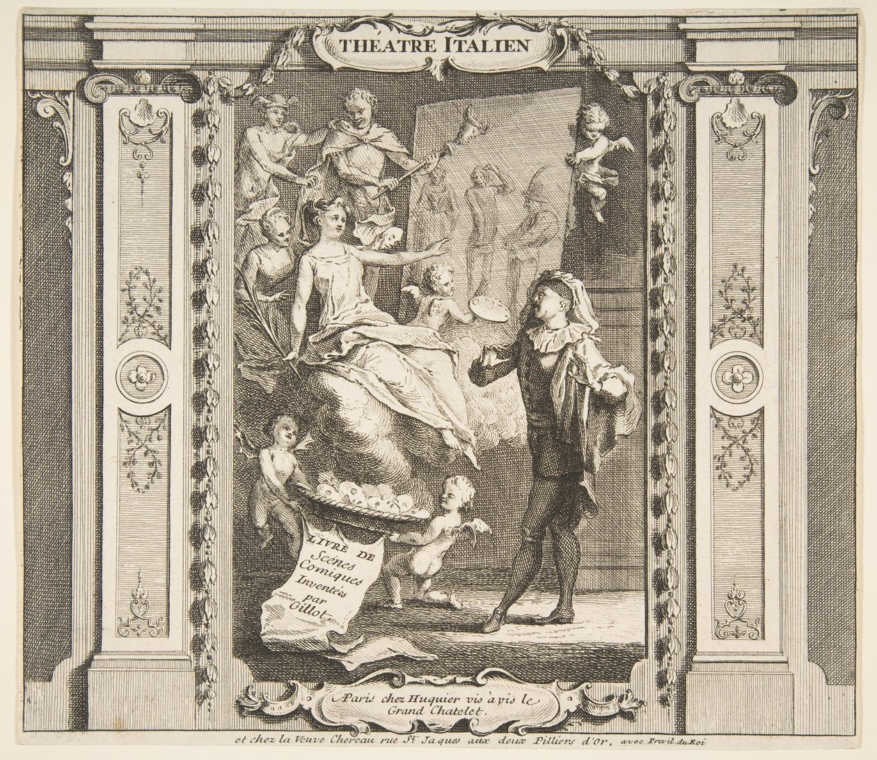 Frontyspis do Teatru Italien.n.d. Twórcy: Claude Gillot, Jacques Gabriel Huquier. autorstwa Claude Gillot, Jacques Gabriel Huquier