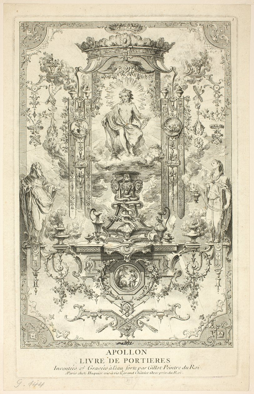 Apollo, z Księgi Portierów autorstwa Claude Gillot