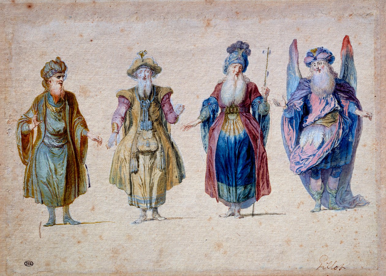 Czterech księży teatru Aquarelle – Claude Gillot (1673-1722) Paryż, Musee du Louvre autorstwa Claude Gillot