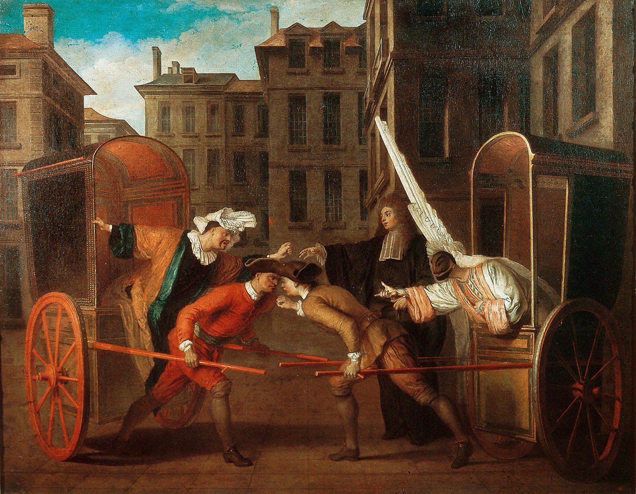 "Dwa powozy", ok. 1707 (olej na płótnie) autorstwa Claude Gillot