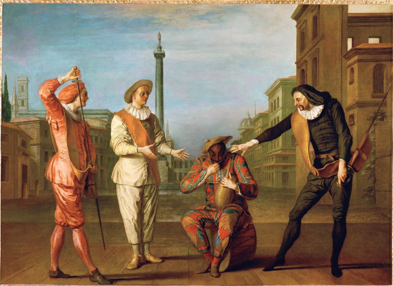 Sceny z komedii "Le tombeau de Maitre Andre" ... autorstwa Claude Gillot