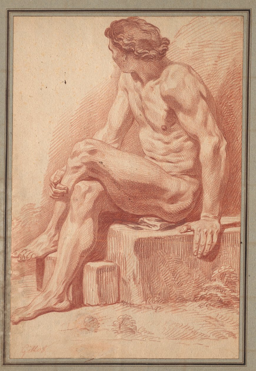 Akt męski w pozycji siedzącej, 1693-1695. autorstwa Claude Gillot