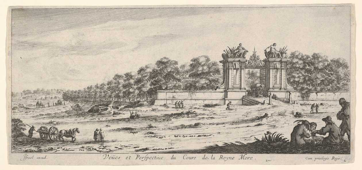 Widok na bramę rezydencji Królowej Matki, z cyklu Widoki i nowe..., ca. 1644. autorstwa Claude Goyrand