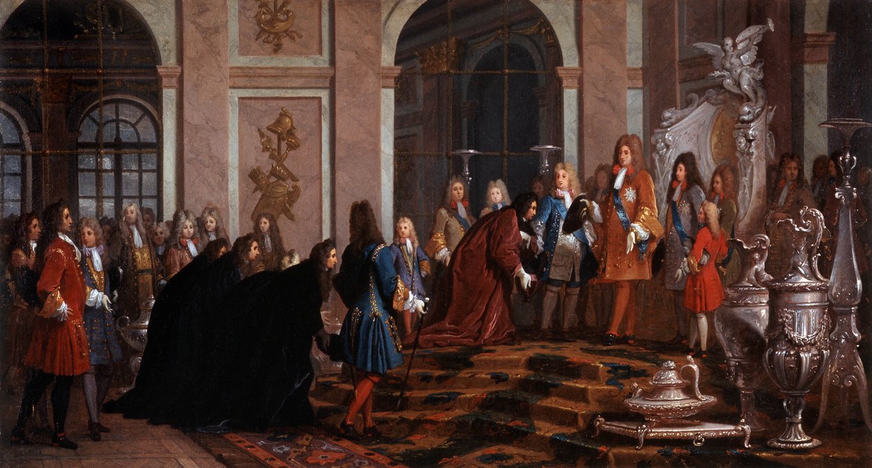 Naprawa dokonana królowi Ludwikowi XIV przez Dożę Genów XVII w. (obraz) autorstwa Claude Guy Halle