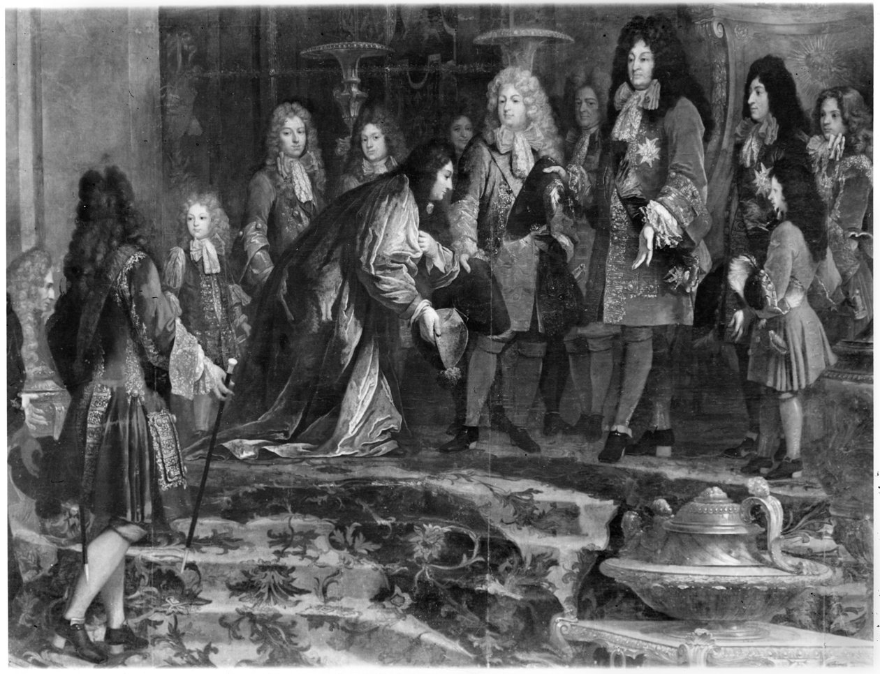 Dog z Genui przepraszający Ludwika XIV (1638-1715) 15 maja 1685 r., 1715 r. (detal) autorstwa Claude Guy Halle