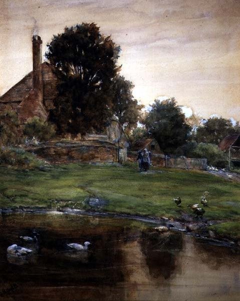The Duck Pond (akwarela, ołówek i kolor ciała na papierze) autorstwa Claude Hayes