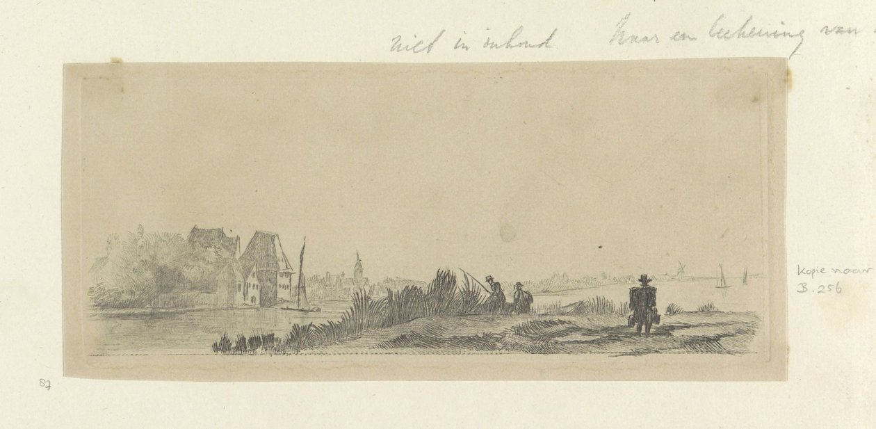 Krajobraz z kanałem, wędkarzami i mleczarzem Recueil de quatre-vingt-cinq estampes originales (tytuł serii) autorstwa Claude Henri Watelet (possibly)