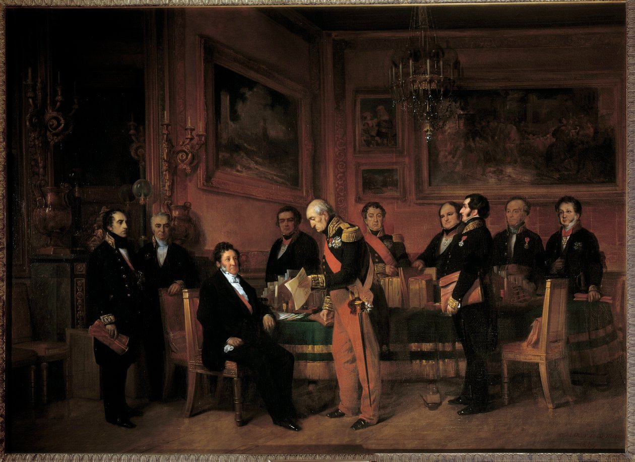 Rada Ministrów w Palais des Tuileries, Marechal Soult przedstawia Ludwikowi Filipowi I (1773-1850) prawo regencji w dniu 15 sierpnia autorstwa Claude Jacquand