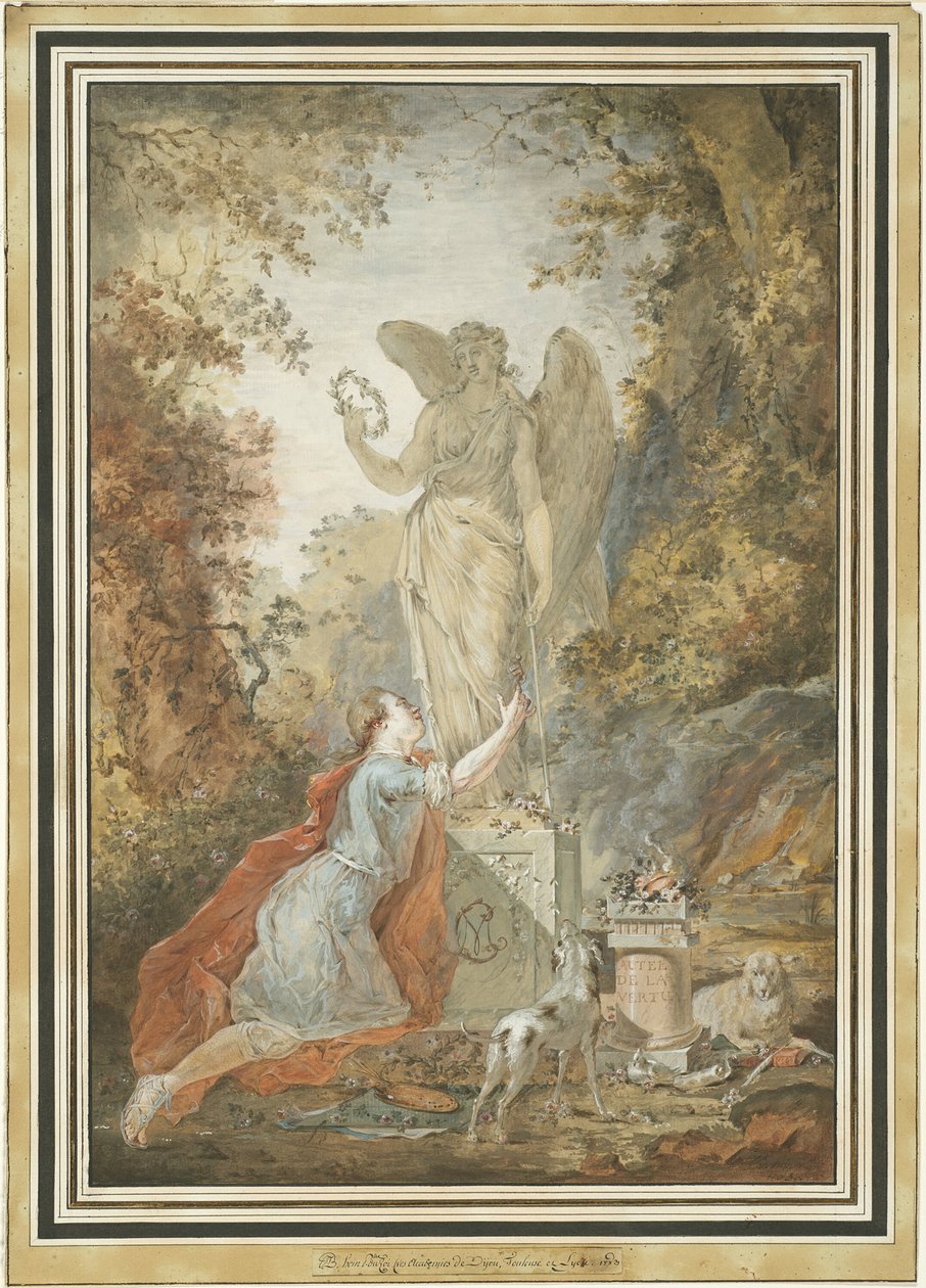 Artysta adorujący posąg cnoty autorstwa Claude Jean Baptiste Hoin