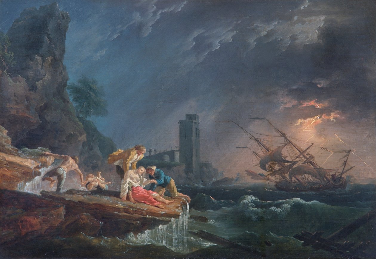 Wrak statku, ok. 1760-65 (olej na płótnie) autorstwa Claude Joseph (after) Vernet