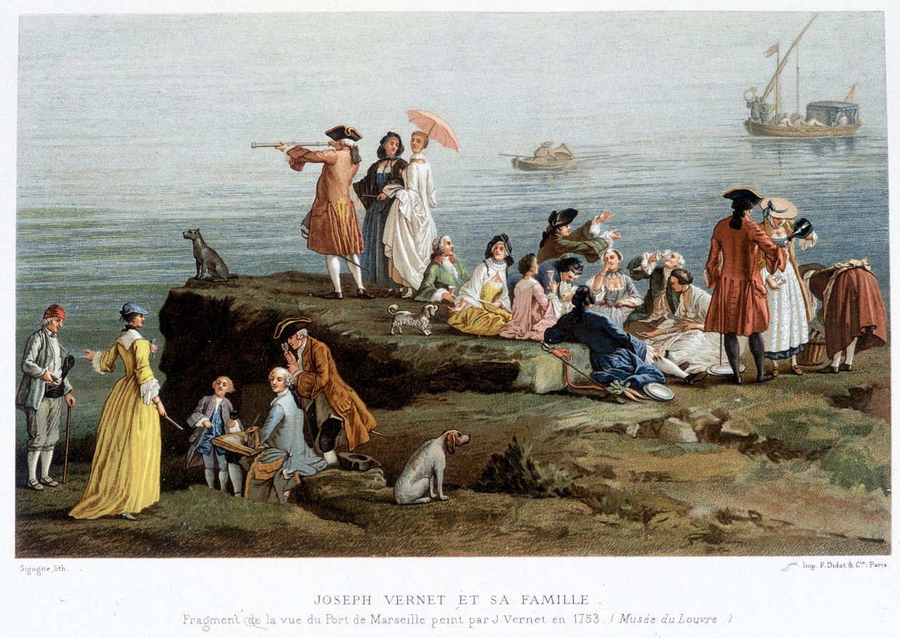 Joseph Vernet i jego rodzina - reprodukcja z XIX wieku. fragmentu widoku portu w Marsylii namalowanego przez Verneta w 1753 r. (Muzeum Luwr) autorstwa Claude Joseph (after) Vernet