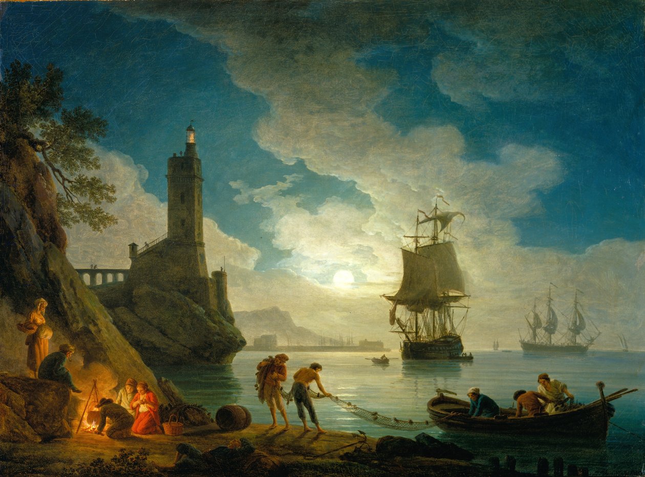 Przystań w świetle księżyca autorstwa Claude Joseph Vernet