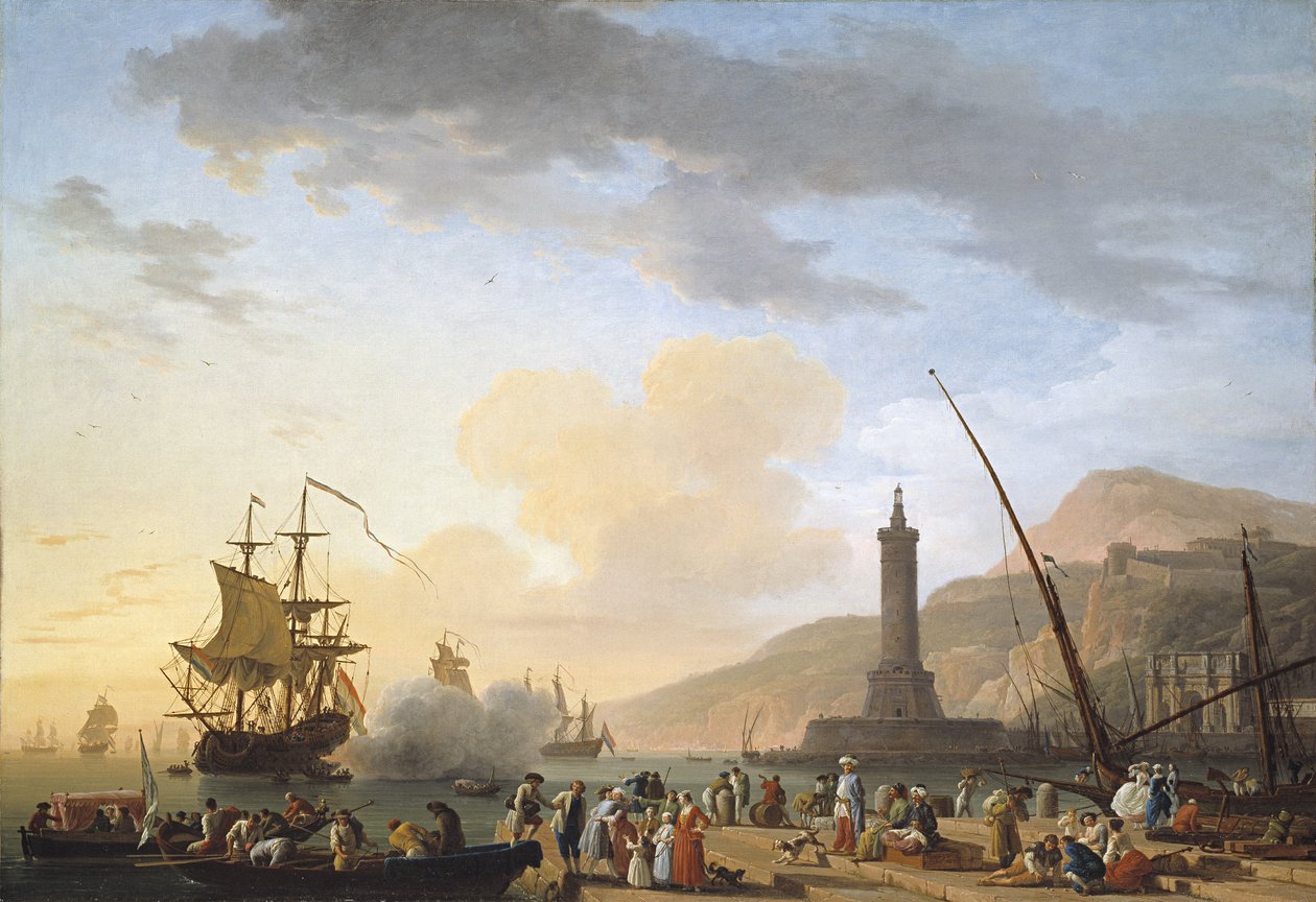 Port morski o zachodzie słońca autorstwa Claude Joseph Vernet