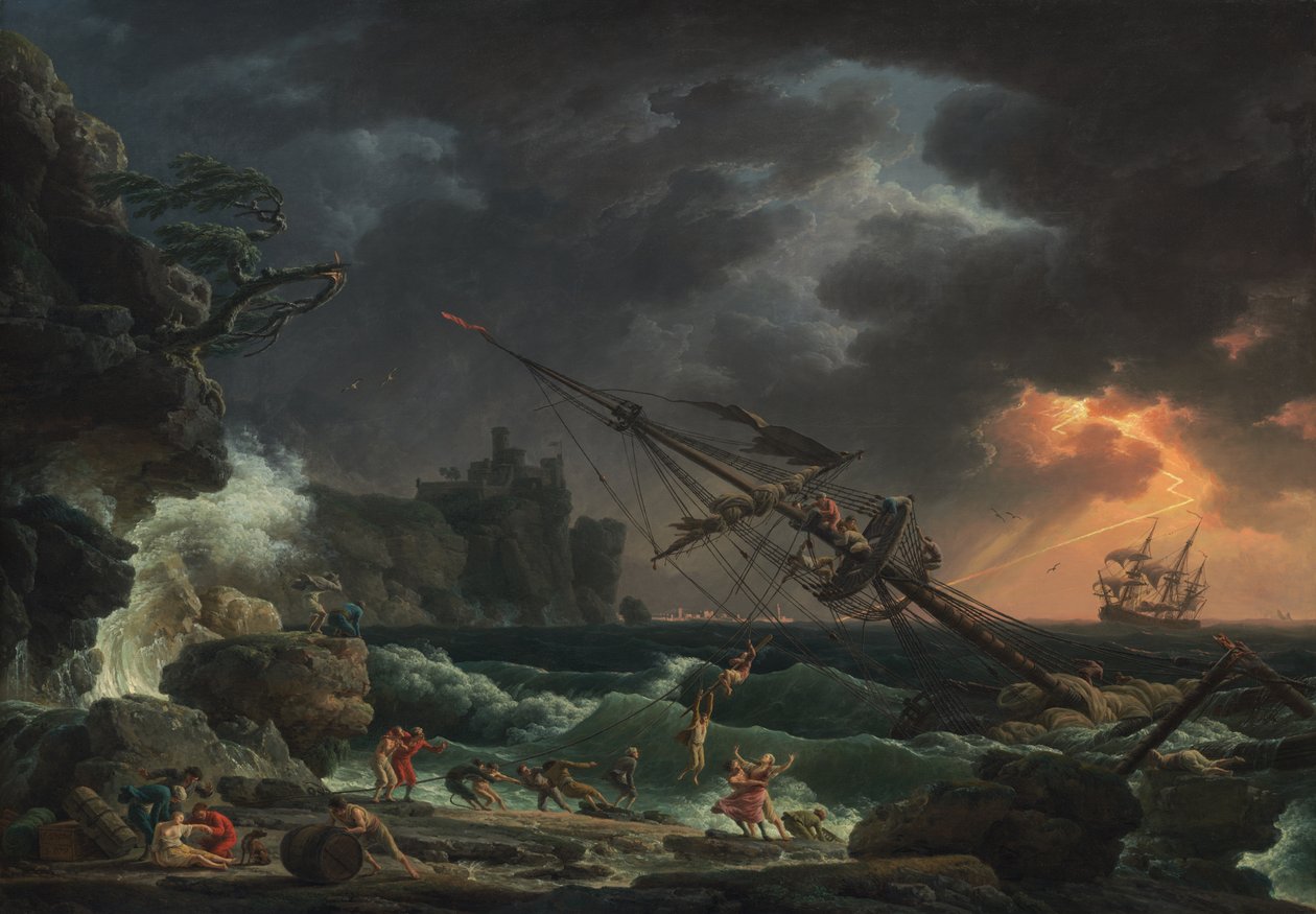 Rozbitek na wzburzonym morzu (Tempete) autorstwa Claude Joseph Vernet