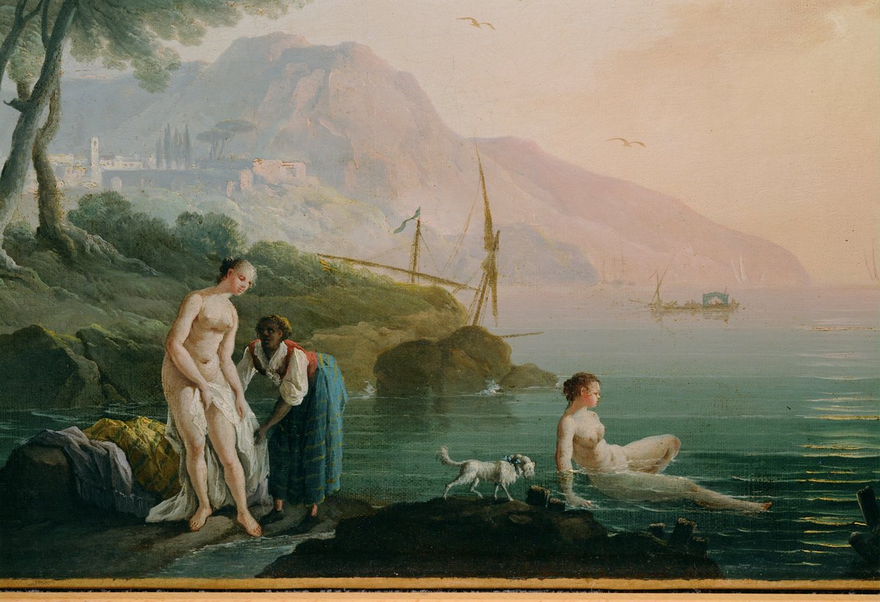 Kąpiące się dziewczyny nad brzegiem morza ... (obraz na płótnie) autorstwa Claude Joseph Vernet