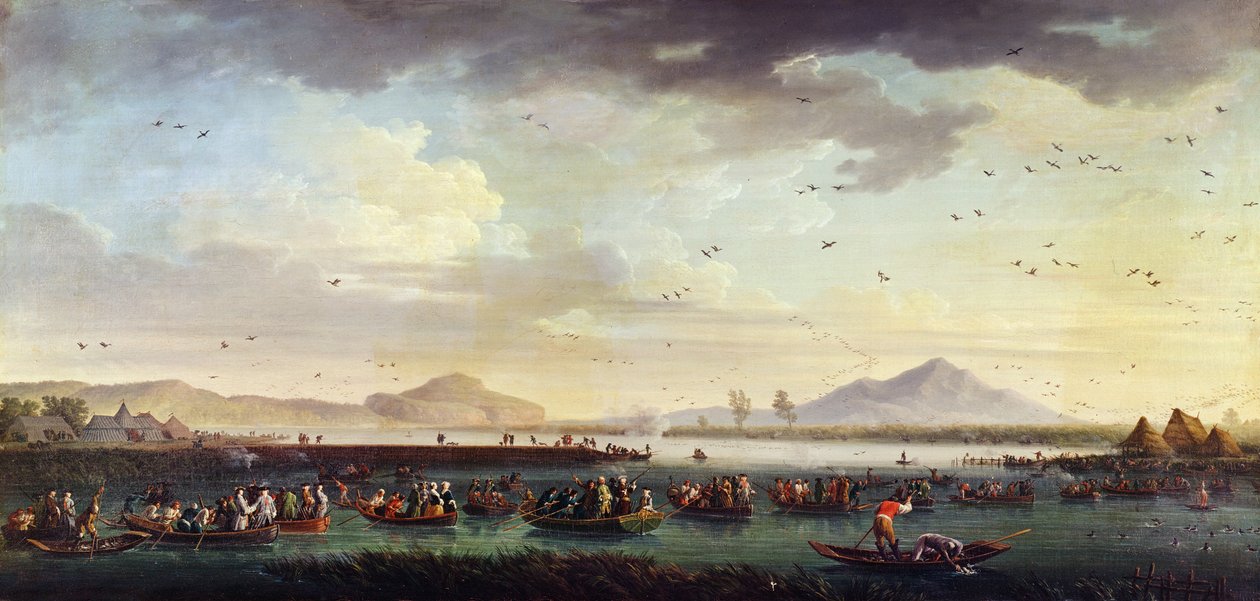 Karol III Burbon, król Sapin i Królestwa Obojga Sycylii Polowanie na kaczki nad jeziorem Patria w latach 1746, 1749 autorstwa Claude Joseph Vernet