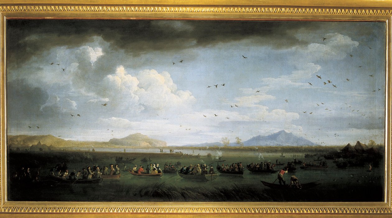 Charles de Bourbon polujący na kaczki nad jeziorem Patria, obraz Josepha Vernet autorstwa Claude Joseph Vernet