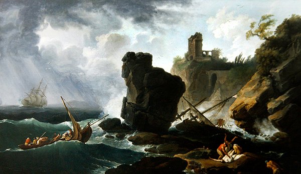 Klasyczna scena włoskiego wybrzeża (olej na płótnie) autorstwa Claude Joseph Vernet