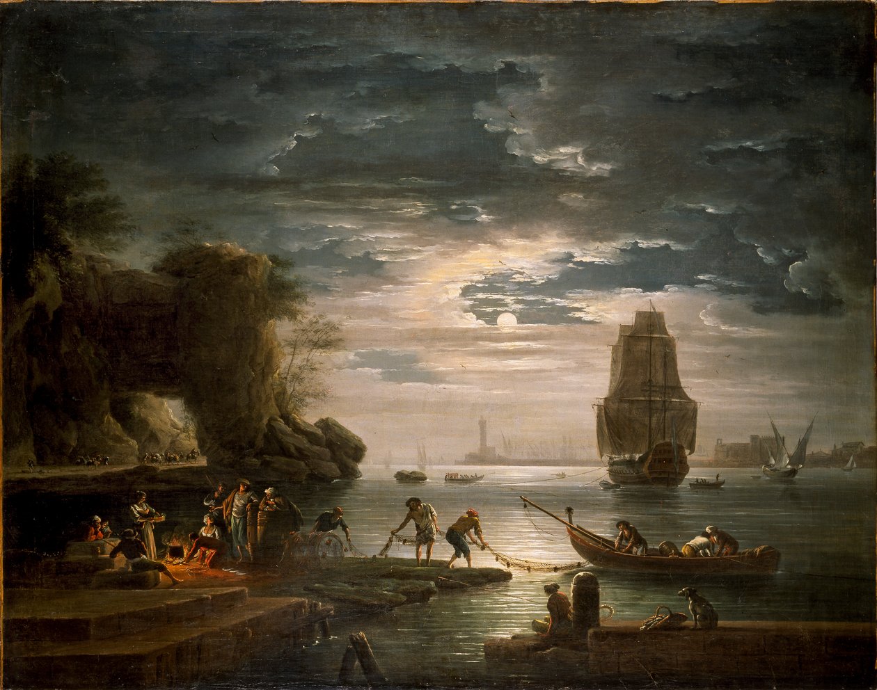 Scena przybrzeżna La nuit, lata 1750 autorstwa Claude Joseph Vernet