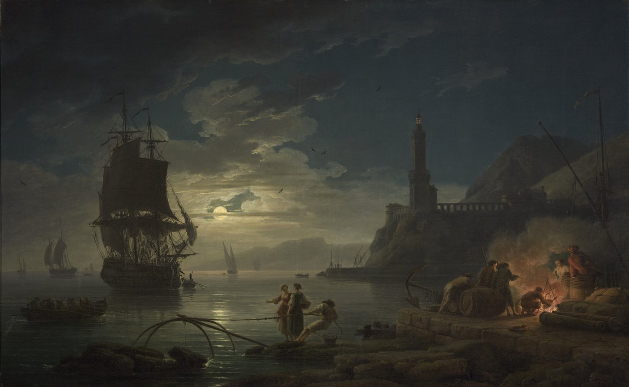 Scena przybrzeżna w świetle księżyca, 1769 autorstwa Claude Joseph Vernet