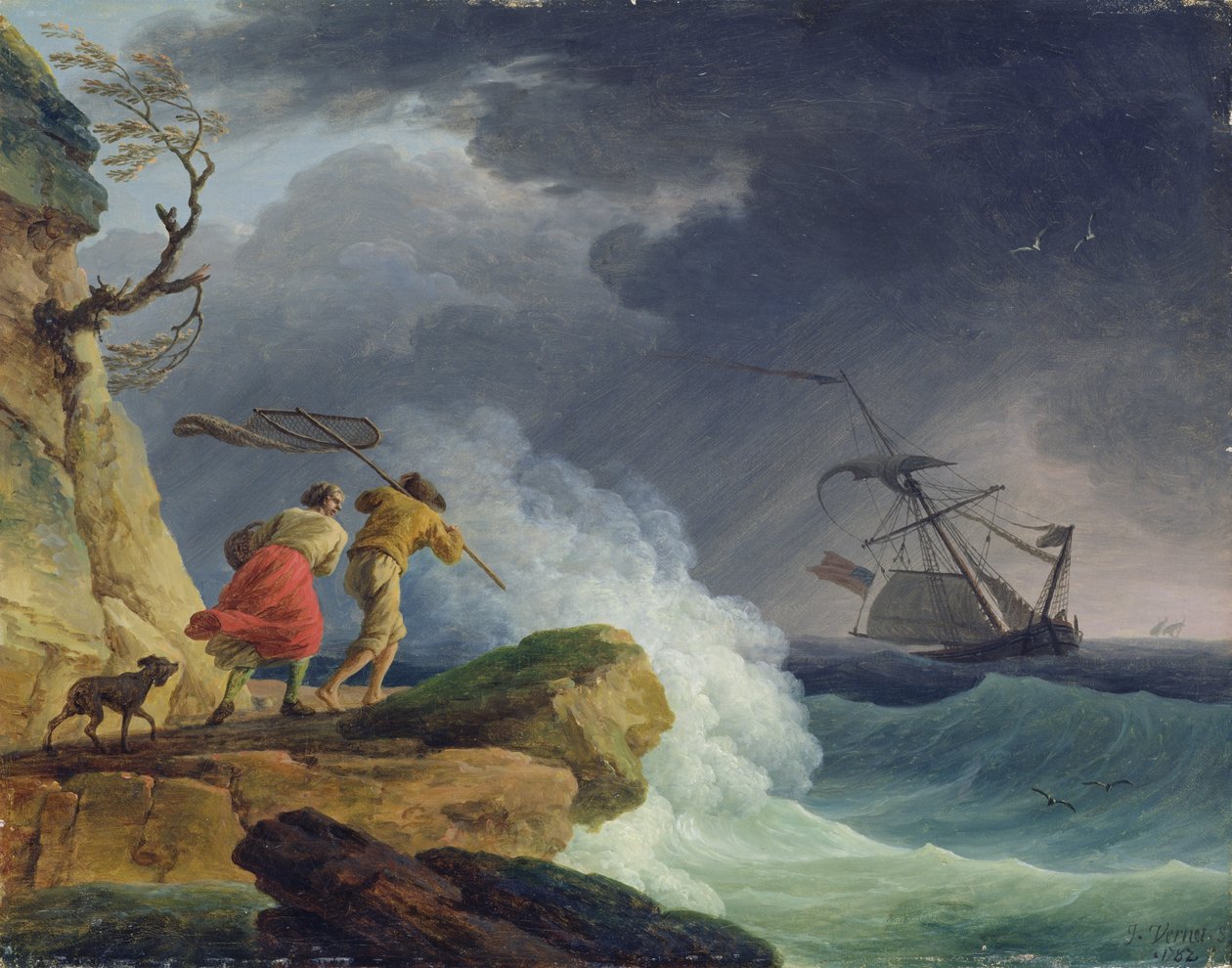 Scena przybrzeżna podczas burzy, 1782 autorstwa Claude Joseph Vernet