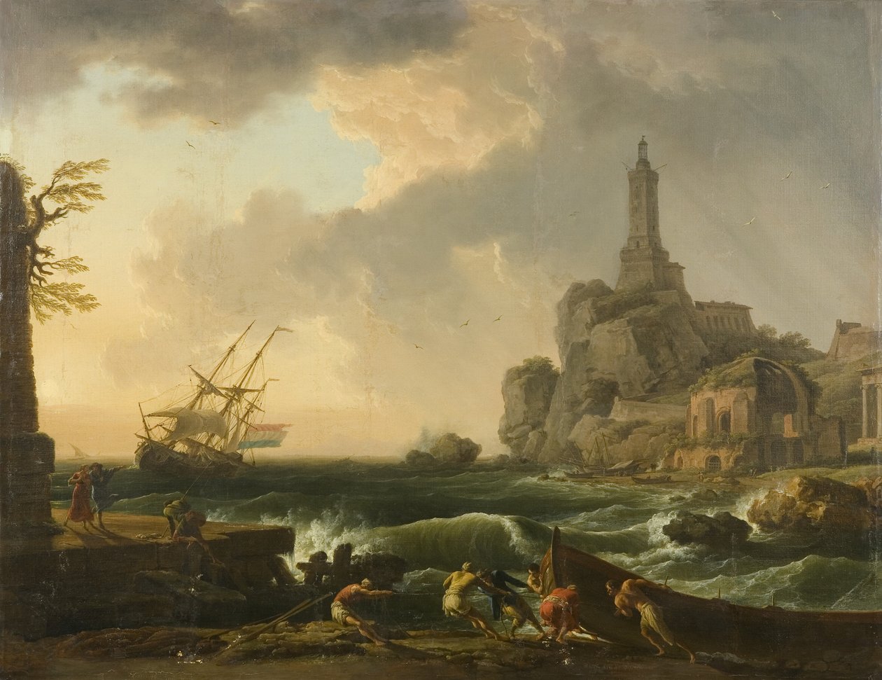 Latarnia morska w Genui i Świątynia Minerwy Medica autorstwa Claude Joseph Vernet