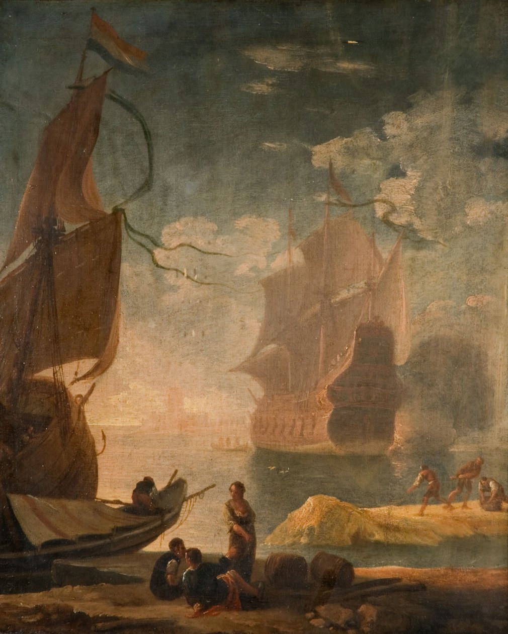 Scena portowa z żołnierzem i postaciami na nabrzeżu, 1825. autorstwa Claude Joseph Vernet