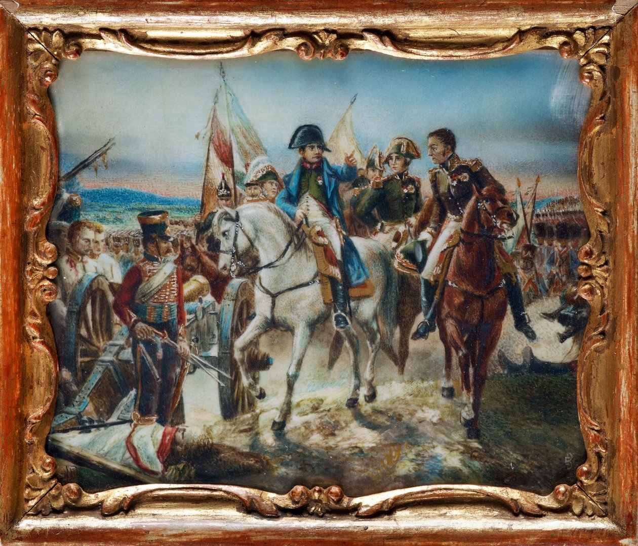 Napoleon w bitwie pod Friedlandem (1807) - Vernet, Claude Joseph (1714-1789) - Akwarela, Gwasz na rogu - 8x9,5 - Kolekcja prywatna autorstwa Claude Joseph Vernet