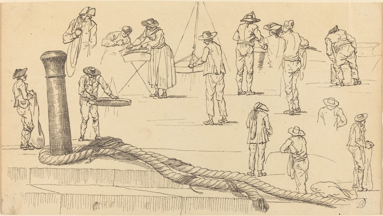 Figurki na nabrzeżu i długość liny przymocowanej do słupka autorstwa Claude Joseph Vernet