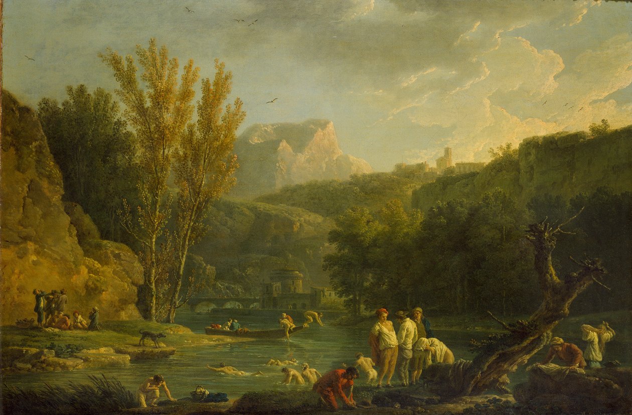 Scena rzeczna z kąpiących się, 1768-1770 autorstwa Claude Joseph Vernet