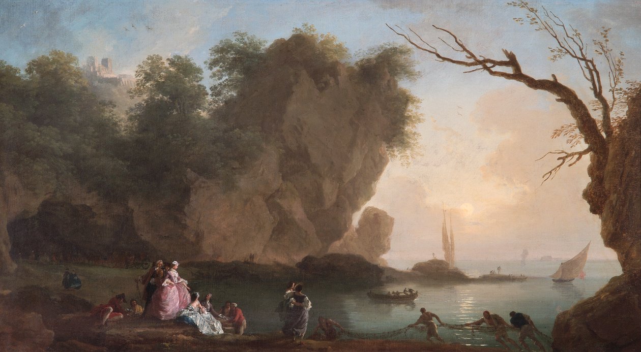 Zachód Słońca: Widok Na Zatokę Z Postaciami autorstwa Claude Joseph Vernet