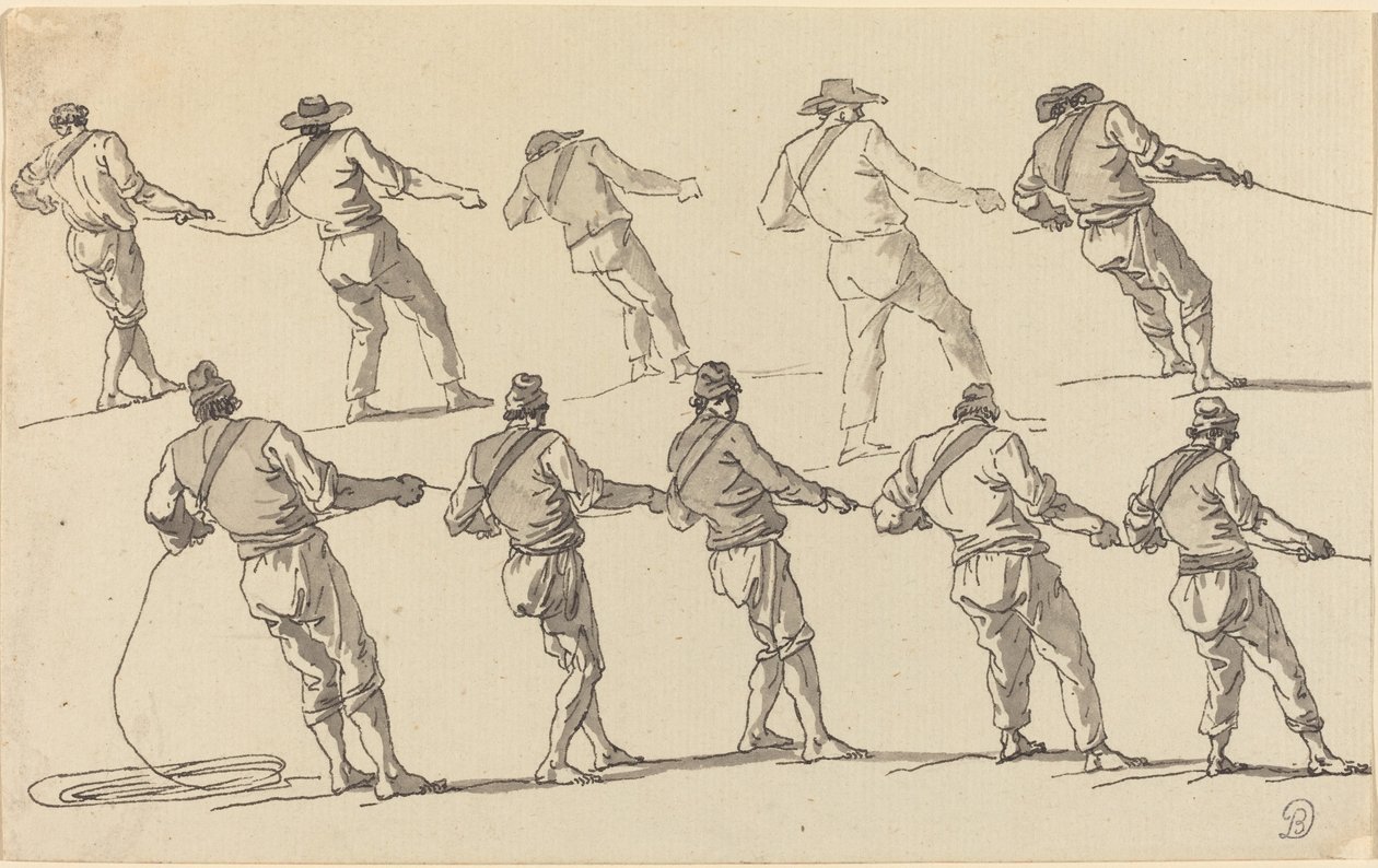 Dziesięciu mężczyzn ciągnących liny autorstwa Claude Joseph Vernet