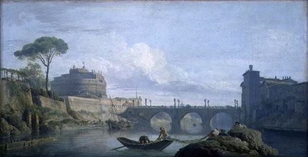 Widok na most i zamek św. Anioła, Rzym, ok. 1748 (olej na płótnie) autorstwa Claude Joseph Vernet