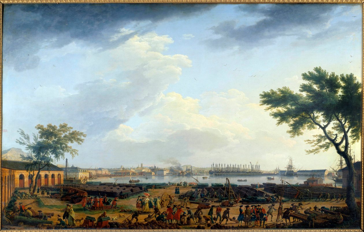 Widok na port w Tulonie i Arsenał Obraz Josepha Verneta (1714-1789) XVIII wiek. Paryż, Muzeum Marynarki autorstwa Claude Joseph Vernet