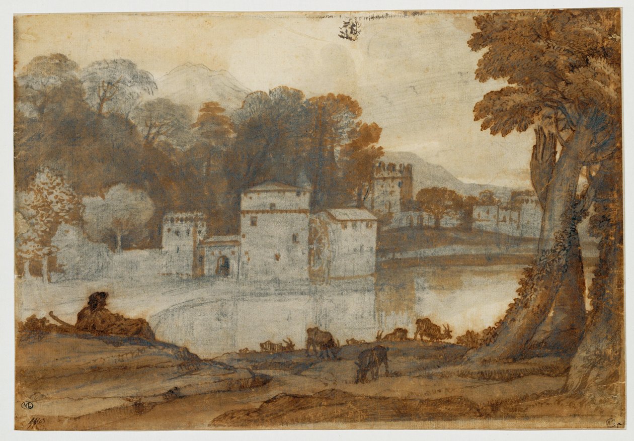 Pasterz nad jeziorem w pobliżu ufortyfikowanego młyna ... autorstwa Claude Lorrain (1600 82)